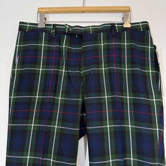 Tartan Plaid Blue Green Pants Preppy Slim Fit Size 32 - Picture 4 of 11